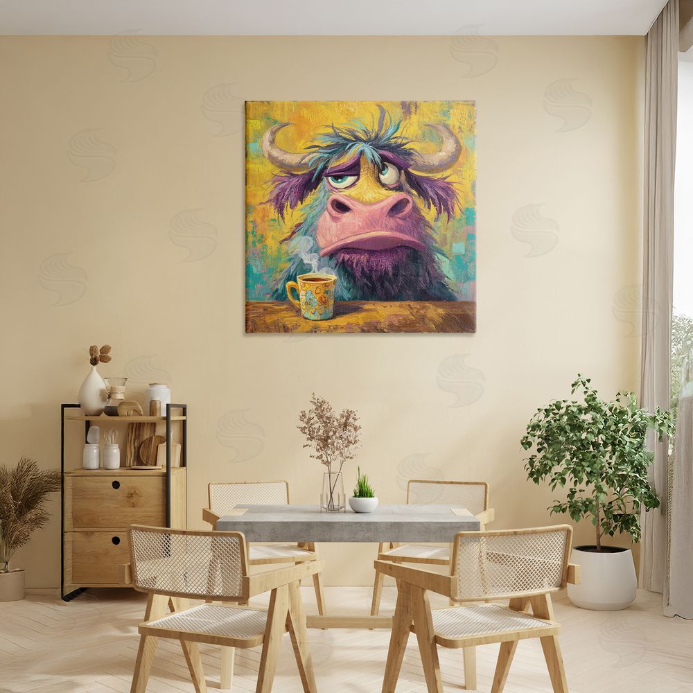 The Wands Want Grumpy Cow & Mug Stretched Canvas Wall Art in Room