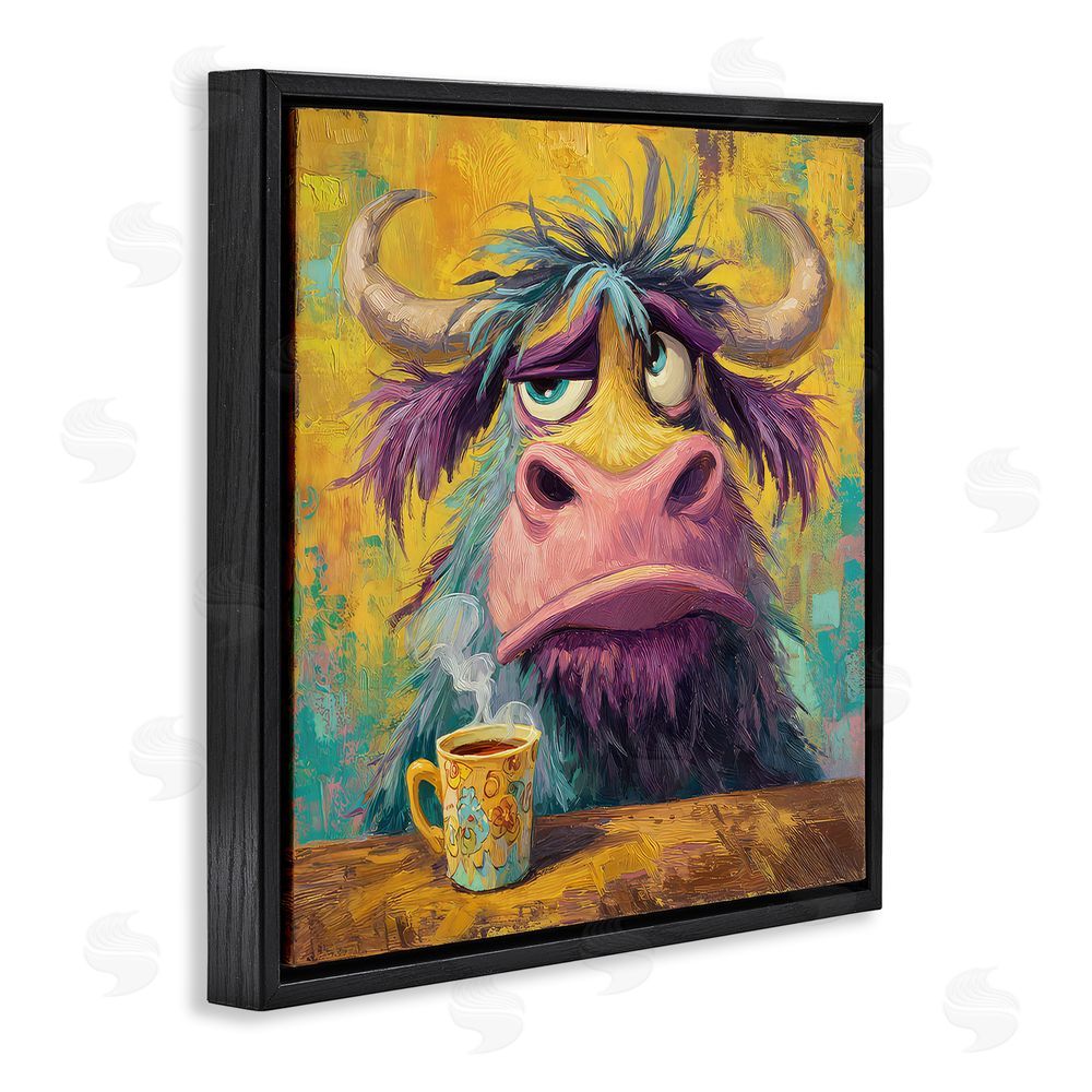 The Wands Want Grumpy Cow & Mug Black Floating Frame Canvas Wall Art Print