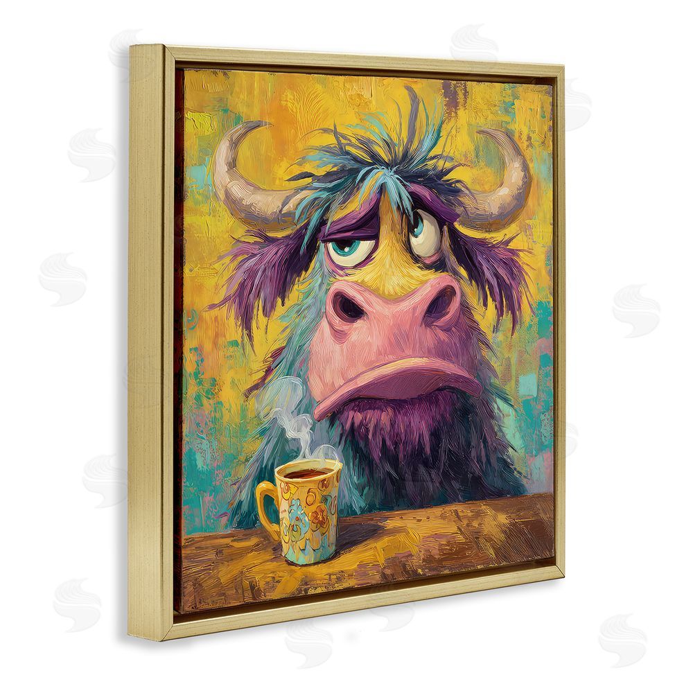 The Wands Want Grumpy Cow & Mug Gold Floating Frame Canvas Wall Art Print