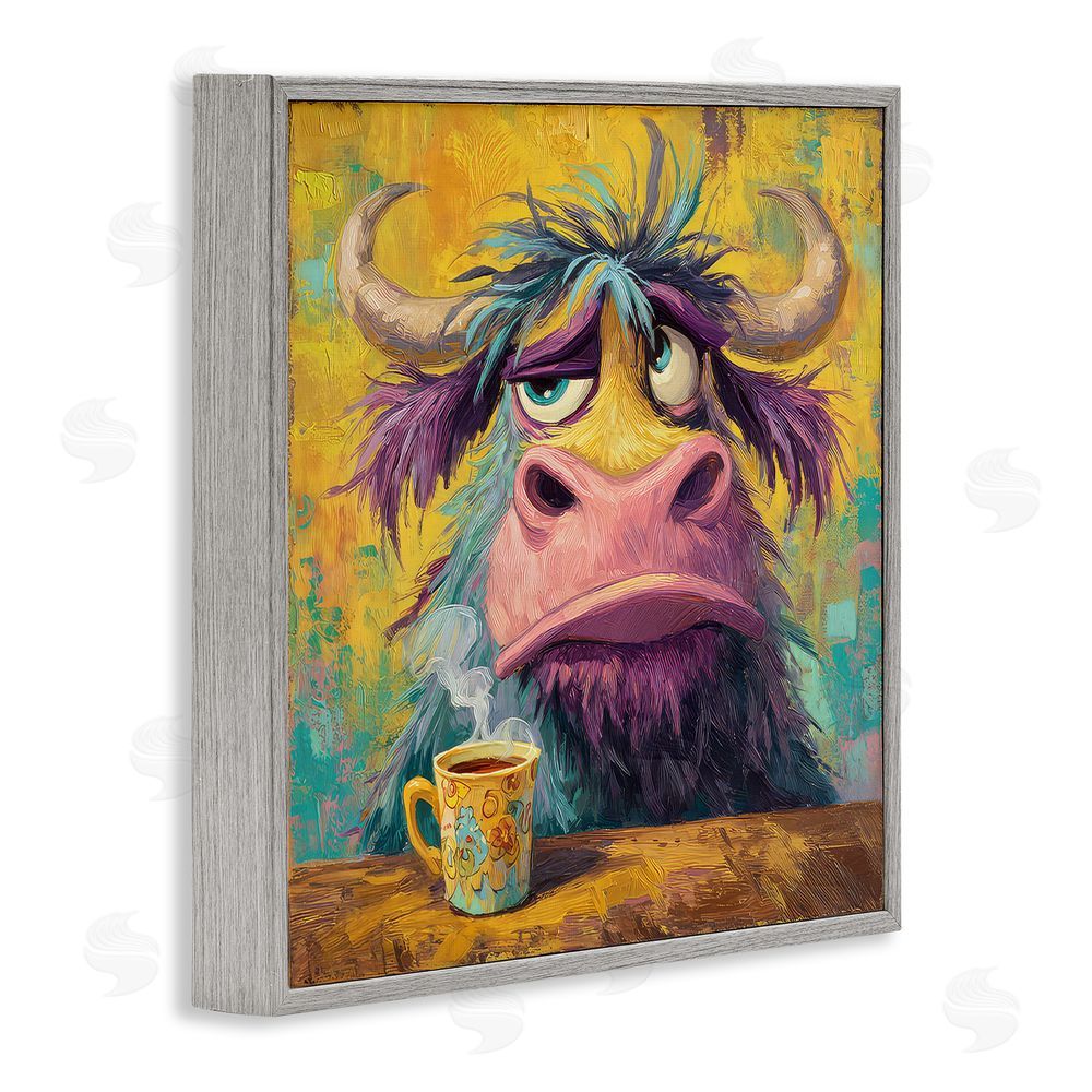 The Wands Want Grumpy Cow & Mug Gray Framed Giclee Wall Art Print