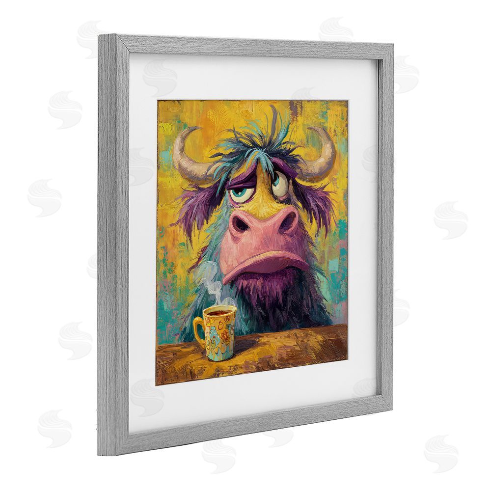 The Wands Want Grumpy Cow & Mug Gray Framed Print Under Glass Wall Art
