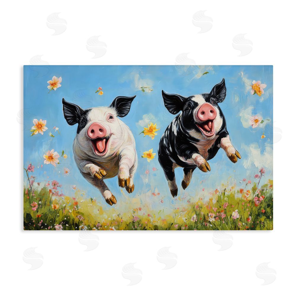 The Wands Want Flying Pigs & Flowers Stretched Canvas Wall Art Print