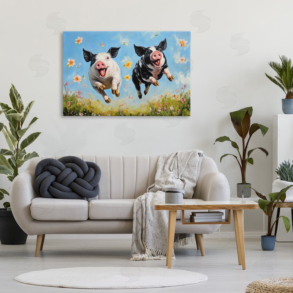 The Wands Want Flying Pigs & Flowers Stretched Canvas Wall Art in Room