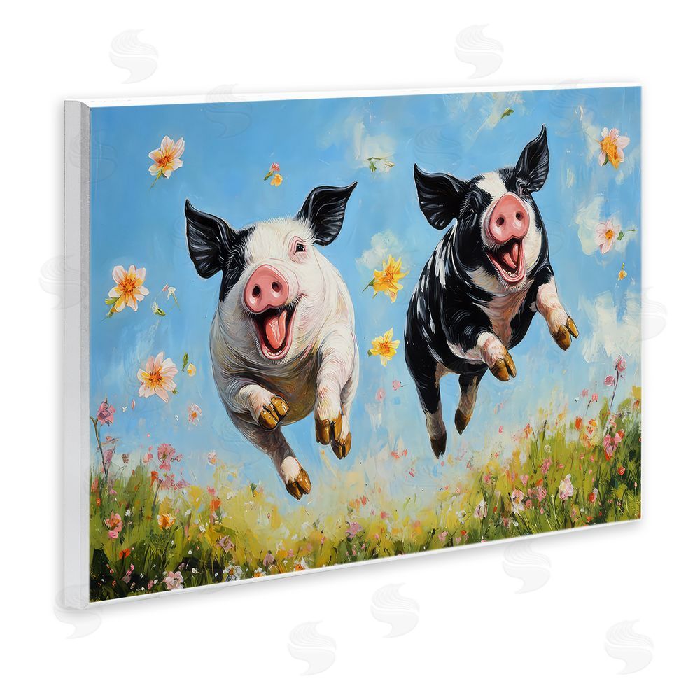 The Wands Want Flying Pigs & Flowers Wooden Wall Plaque Art Print
