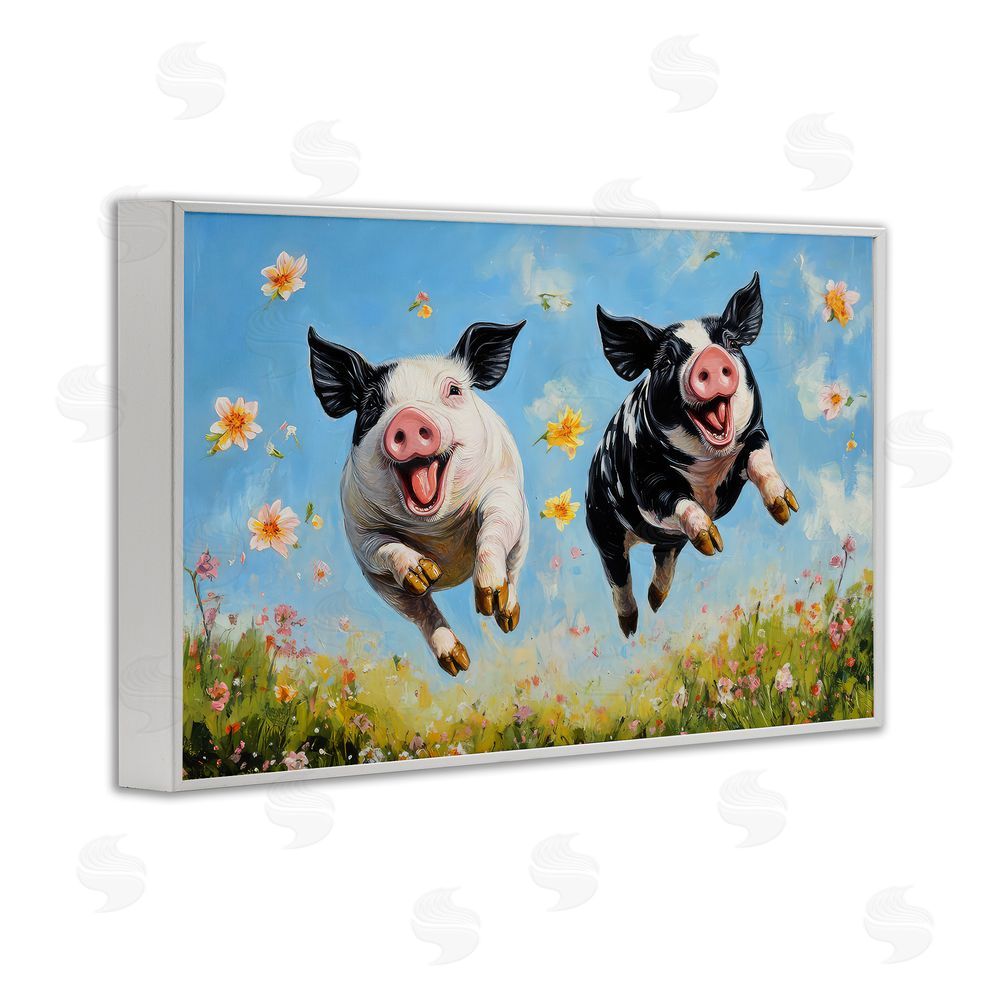 The Wands Want Flying Pigs & Flowers White Framed Giclee Wall Art Print