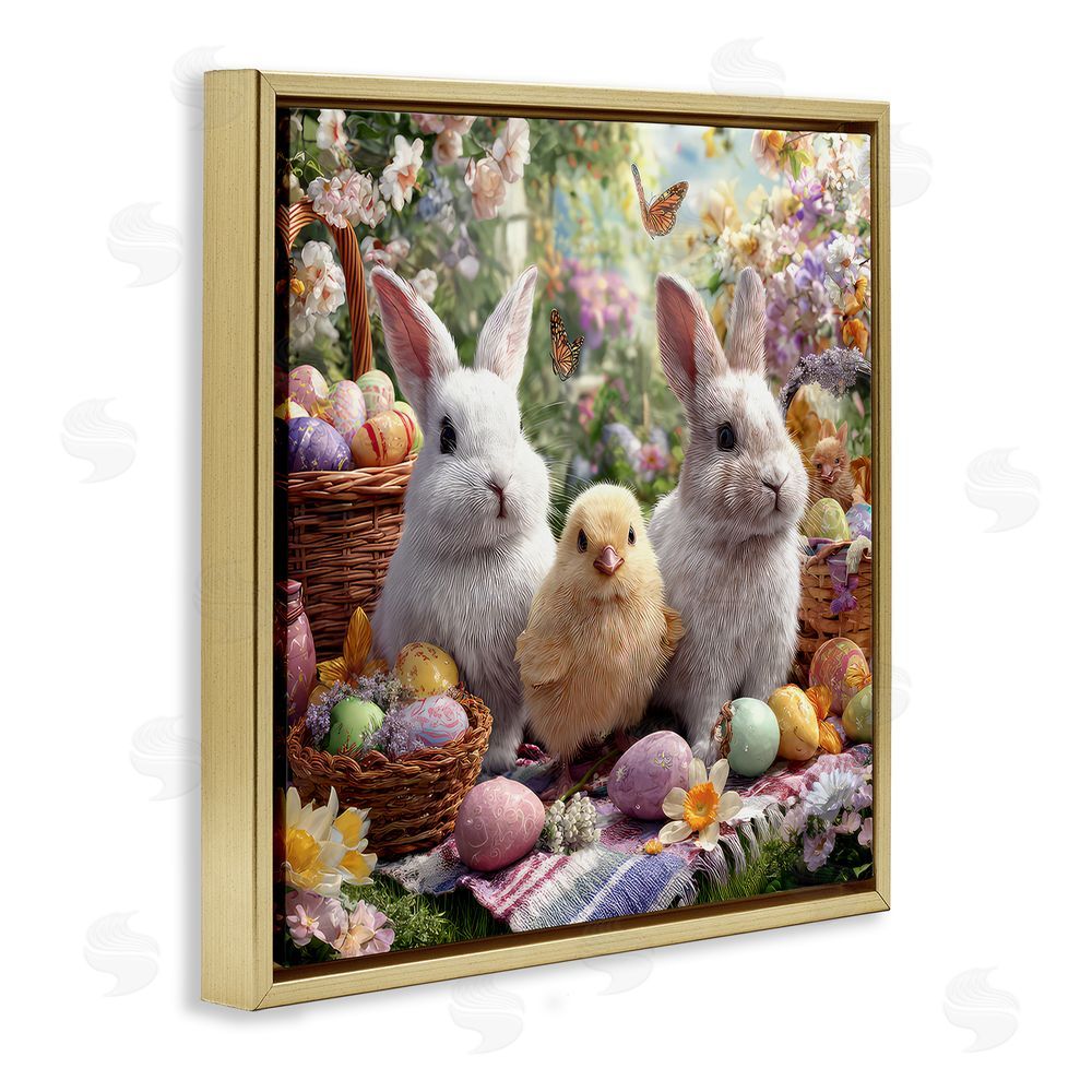 The Wands Want Easter Animals & Eggs Gold Floating Frame Canvas Wall Art Print