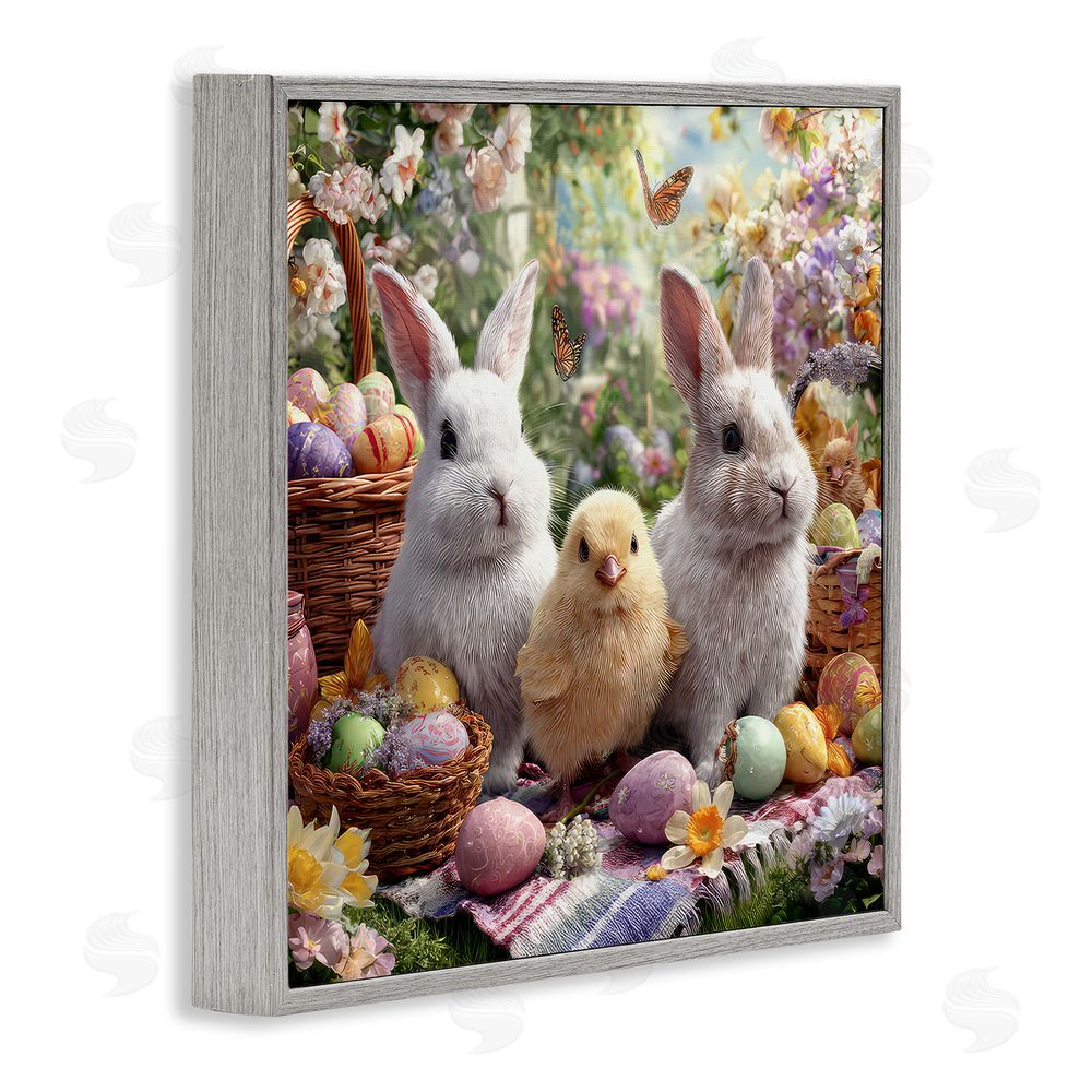 The Wands Want Easter Animals & Eggs Gray Framed Giclee Wall Art Print