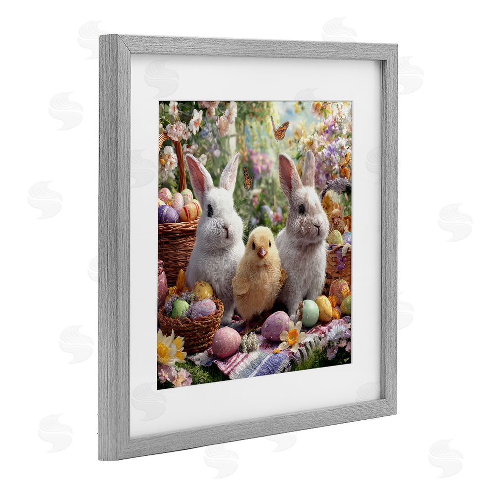 The Wands Want Easter Animals & Eggs Gray Framed Print Under Glass Wall Art