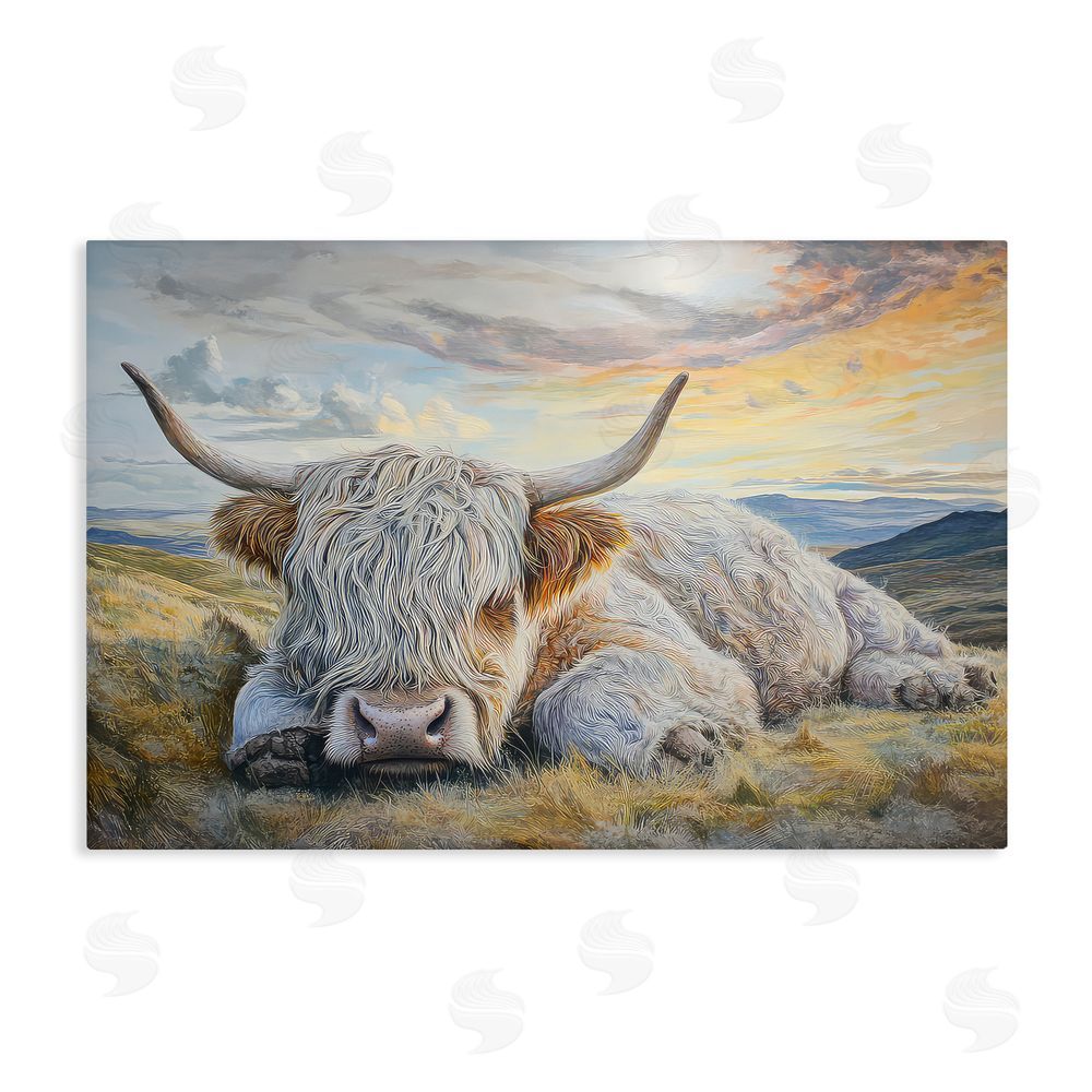 The Wands Want Sleeping Highland Cow Pastoral Stretched Canvas Wall Art Print