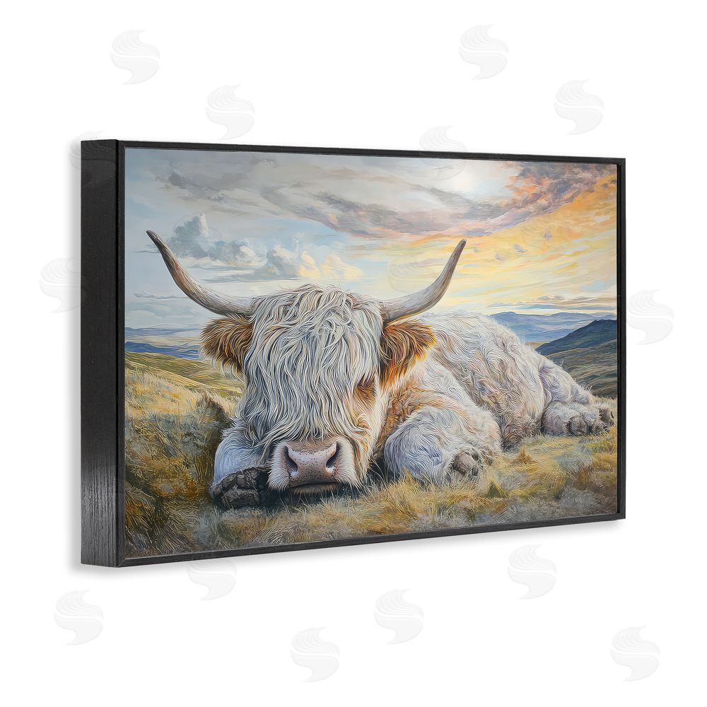 The Wands Want Sleeping Highland Cow Pastoral Black Framed Giclee Wall Art Print