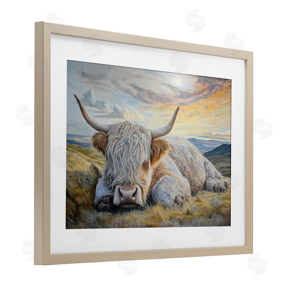 The Wands Want Sleeping Highland Cow Pastoral Brown Framed Print Under Glass Wall Art