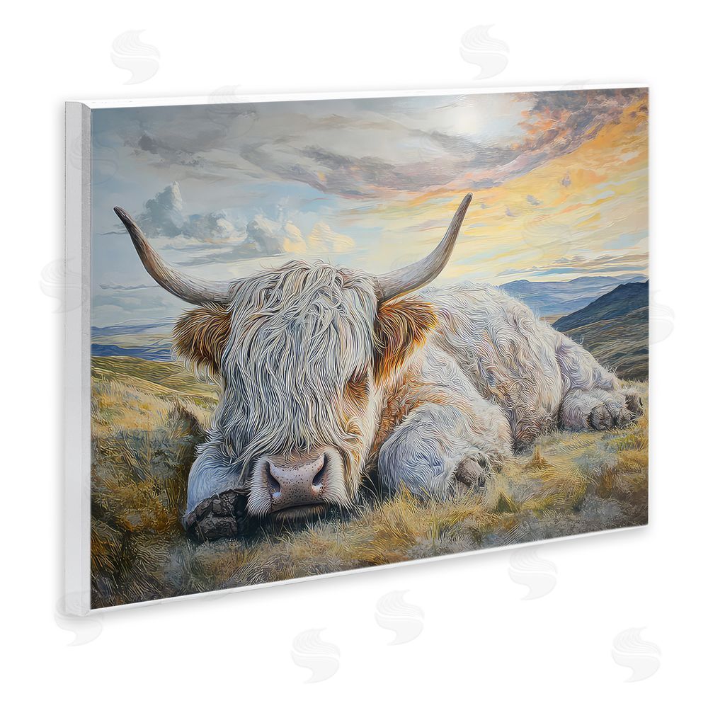 The Wands Want Sleeping Highland Cow Pastoral Wooden Wall Plaque Art Print