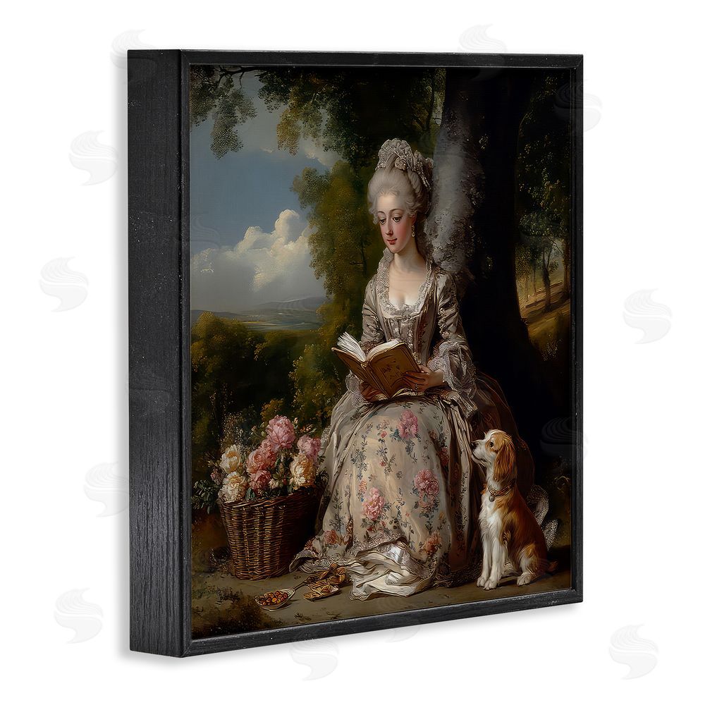 The Wands Want Rococo Lady with Dog Black Framed Giclee Wall Art Print