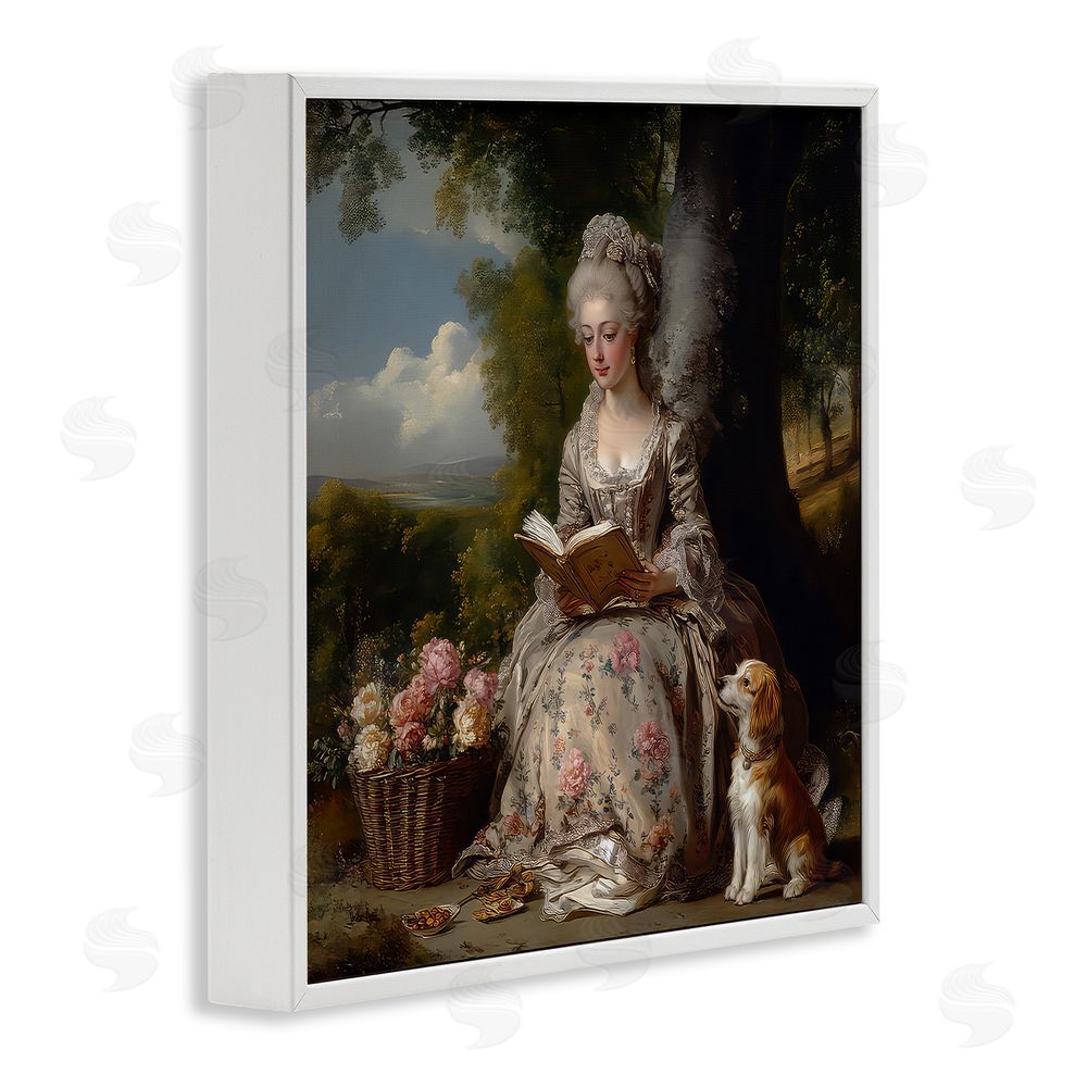 The Wands Want Rococo Lady with Dog White Framed Giclee Wall Art Print