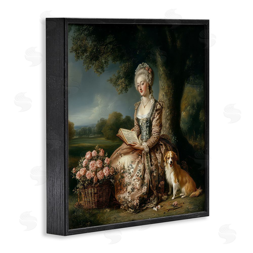 The Wands Want Rococo Woman with Dog Black Framed Giclee Wall Art Print