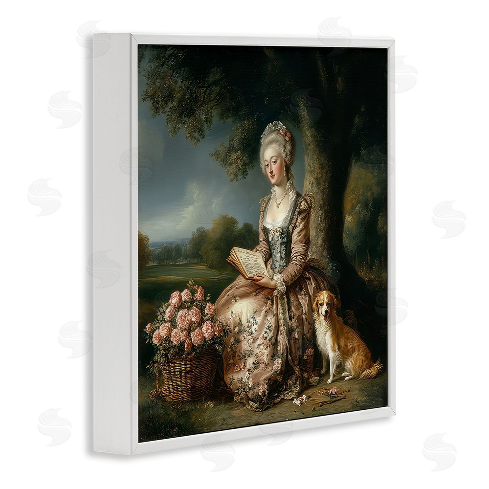 The Wands Want Rococo Woman with Dog White Framed Giclee Wall Art Print