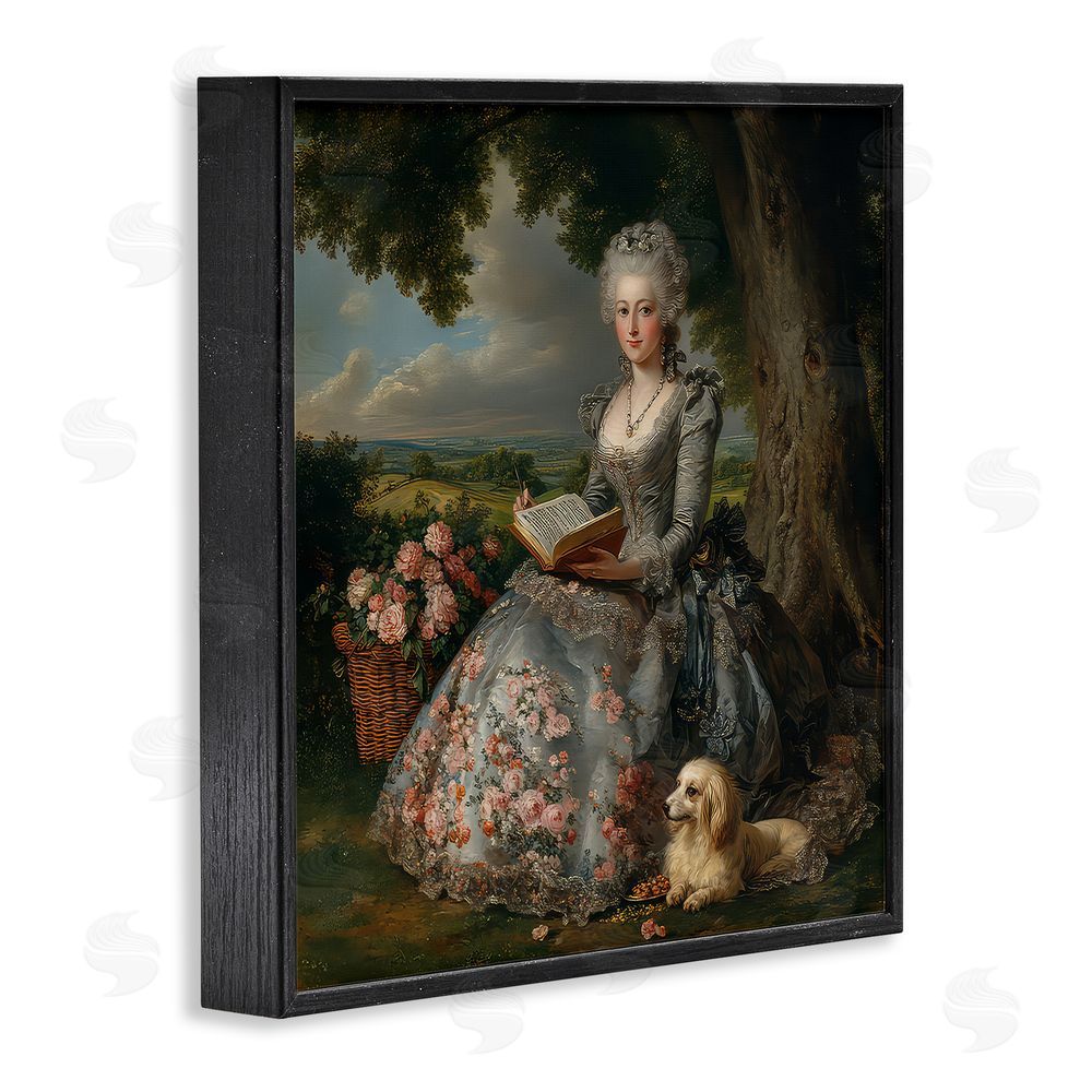 The Wands Want Reading Rococo Lady with Dog Black Framed Giclee Wall Art Print