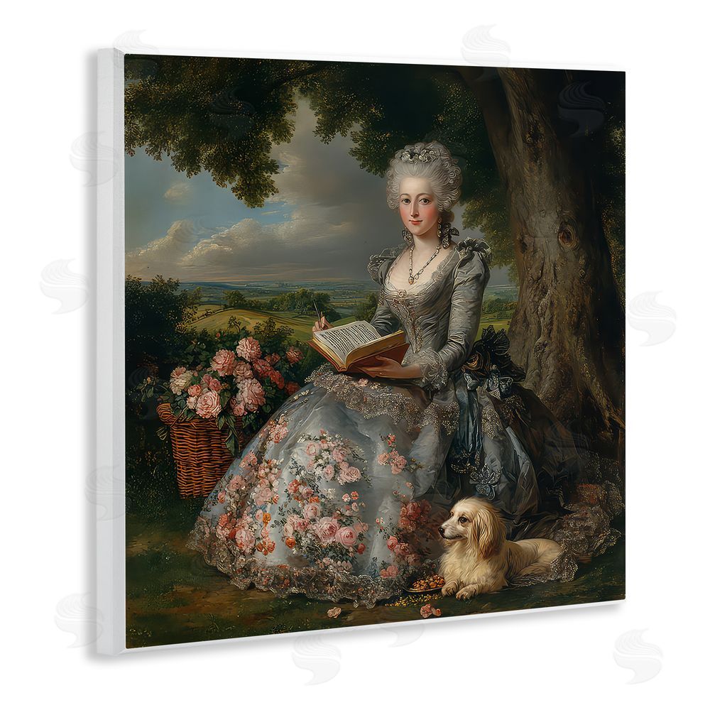 The Wands Want Reading Rococo Lady with Dog Wooden Wall Plaque Art Print