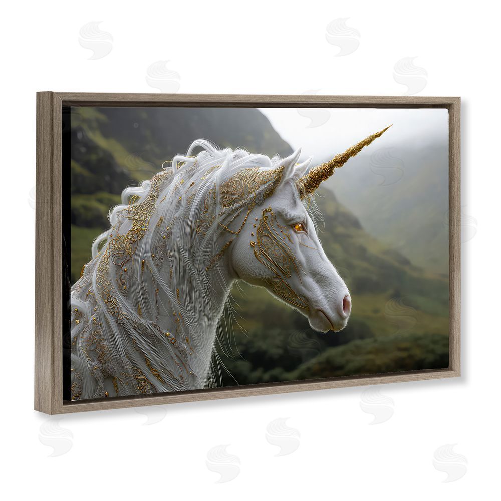 The Wands Want Ornate Celtic Unicorn Brown Floating Frame Canvas Wall Art Print