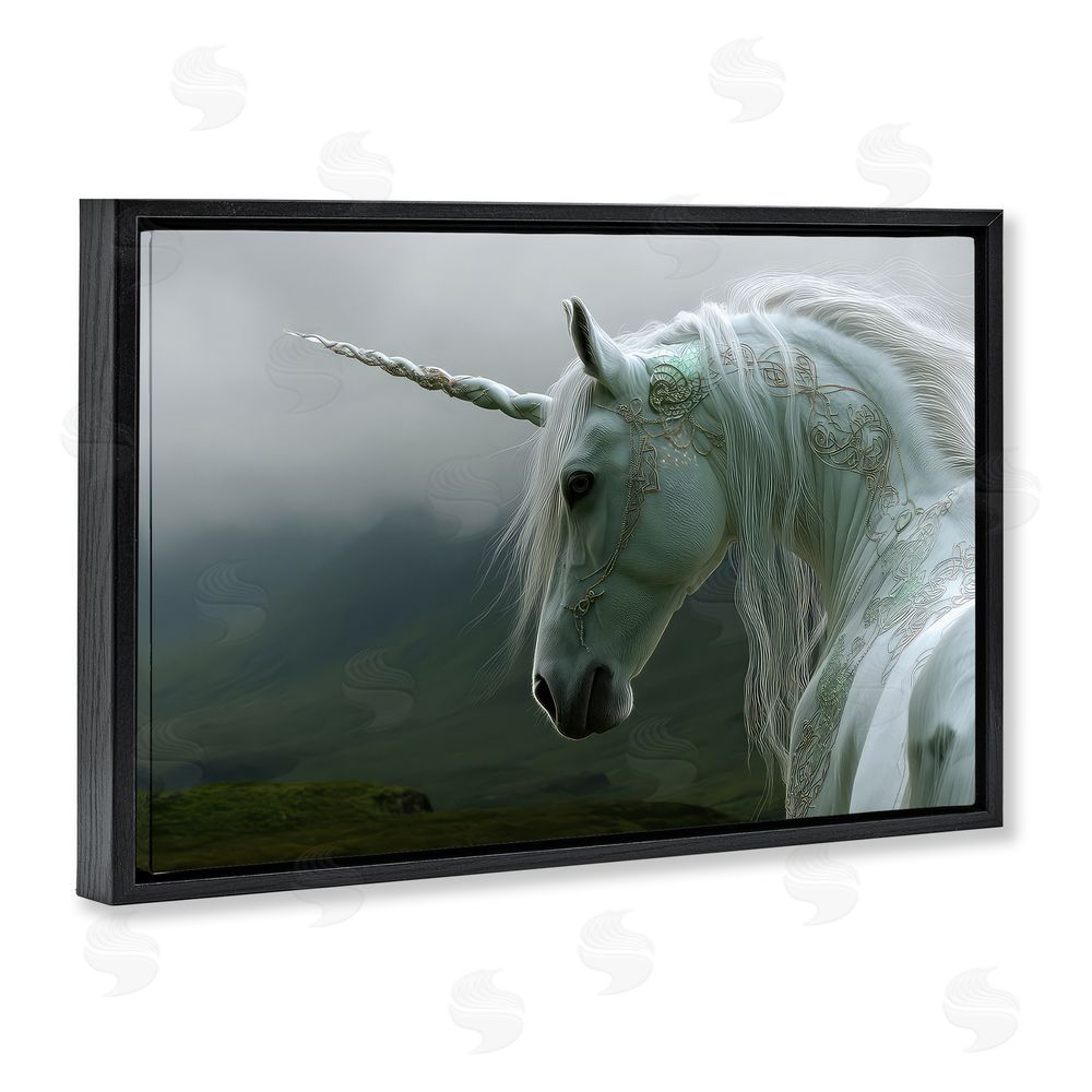 The Wands Want Dreamy Celtic Unicorn Black Floating Frame Canvas Wall Art Print