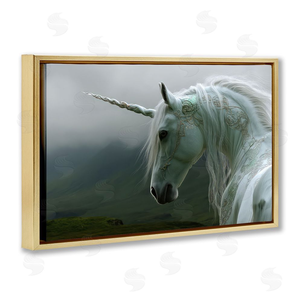 The Wands Want Dreamy Celtic Unicorn Gold Floating Frame Canvas Wall Art Print