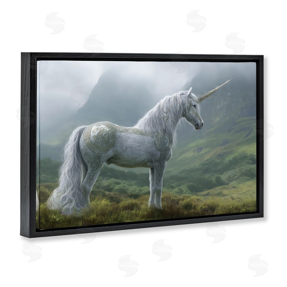 The Wands Want Elegant Celtic Unicorn Black Floating Frame Canvas Wall Art Print