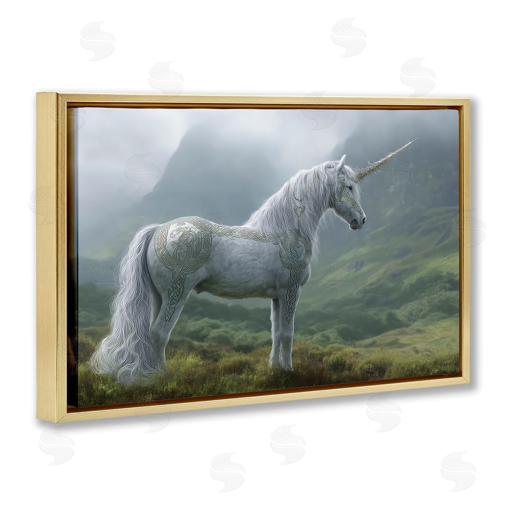 The Wands Want Elegant Celtic Unicorn Gold Floating Frame Canvas Wall Art Print