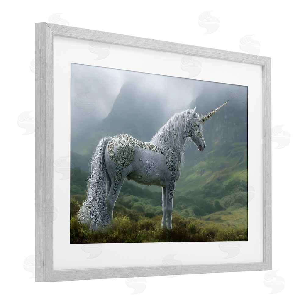 The Wands Want Elegant Celtic Unicorn Gray Framed Print Under Glass Wall Art