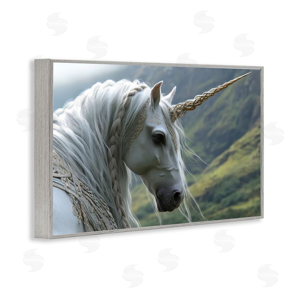 The Wands Want Celtic Unicorn Braided Mane Gray Framed Giclee Wall Art Print