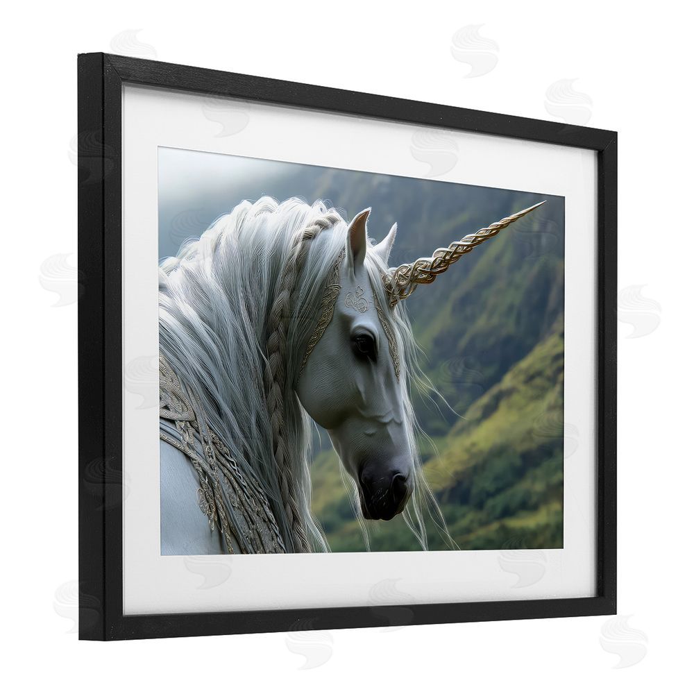 The Wands Want Celtic Unicorn Braided Mane Black Framed Print Under Glass Wall Art