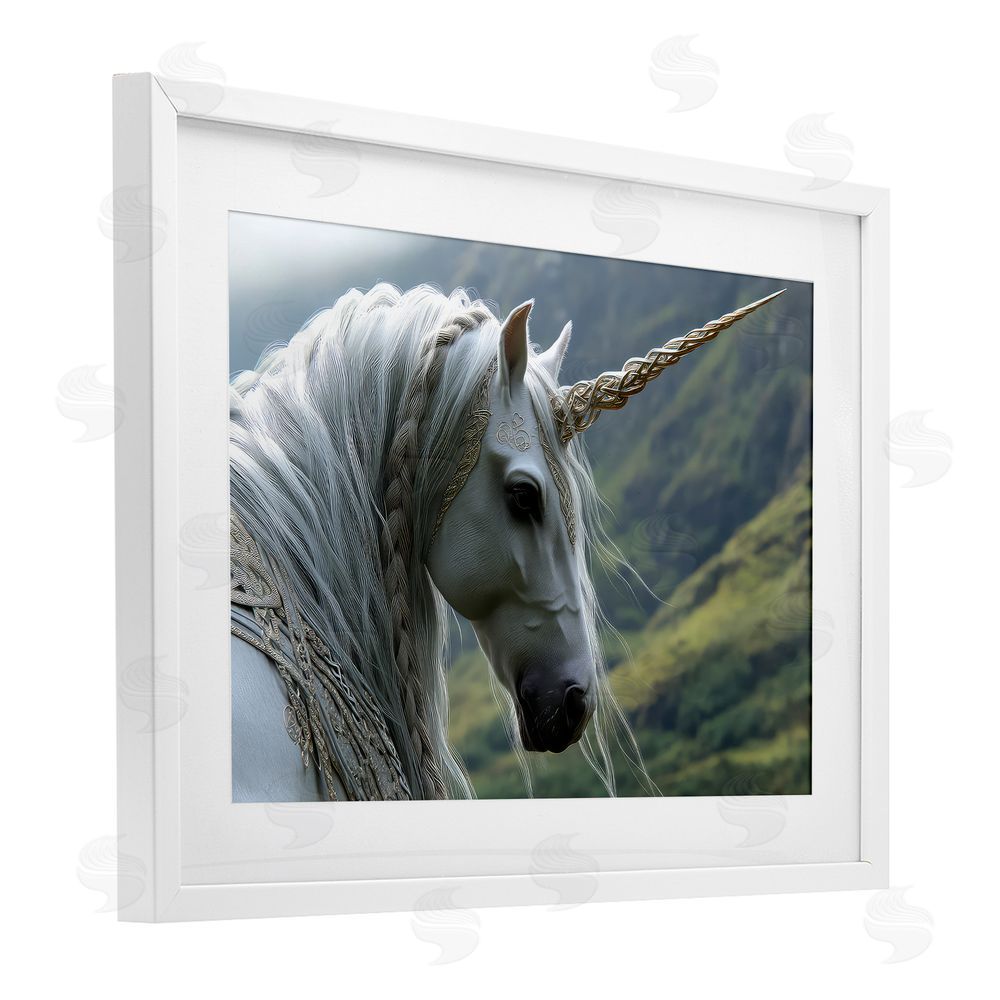 The Wands Want Celtic Unicorn Braided Mane White Framed Print Under Glass Wall Art