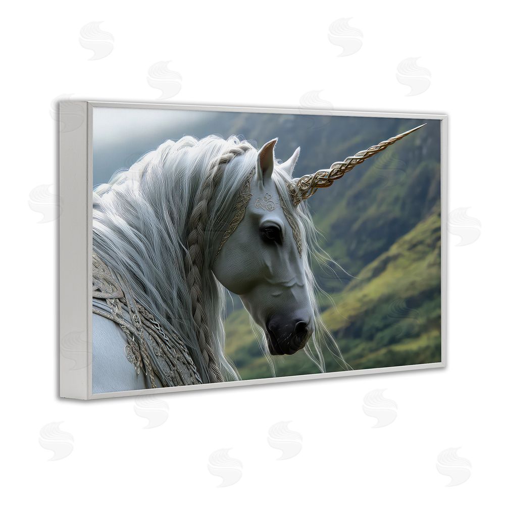 The Wands Want Celtic Unicorn Braided Mane White Framed Giclee Wall Art Print