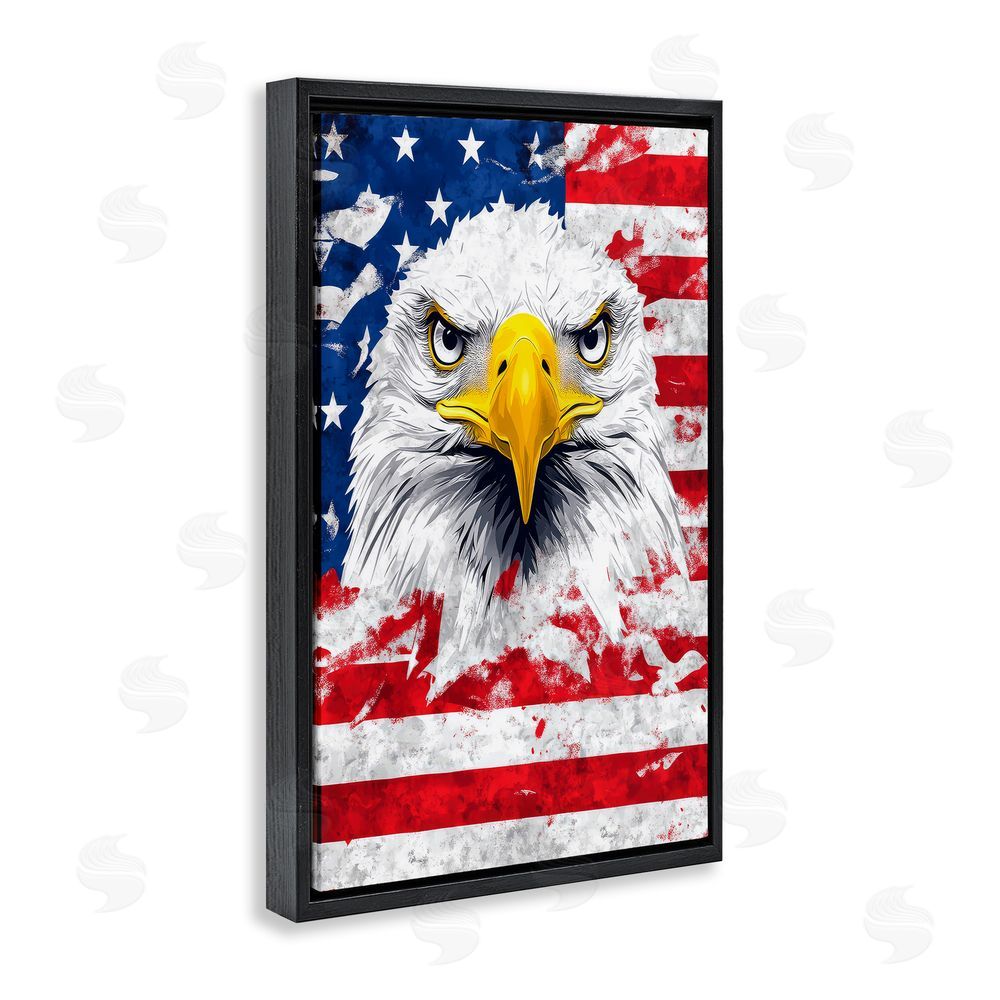 The Wands Want Patriotic Bald Eagle Flag Black Floating Frame Canvas Wall Art Print