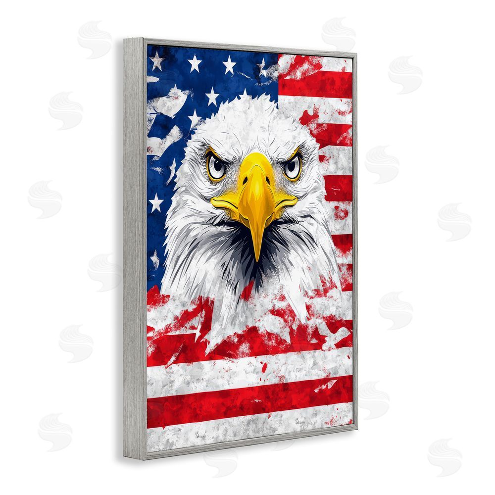The Wands Want Patriotic Bald Eagle Flag Gray Framed Giclee Wall Art Print