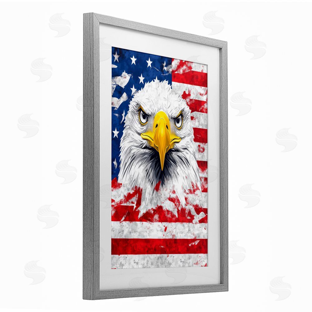 The Wands Want Patriotic Bald Eagle Flag Gray Framed Print Under Glass Wall Art