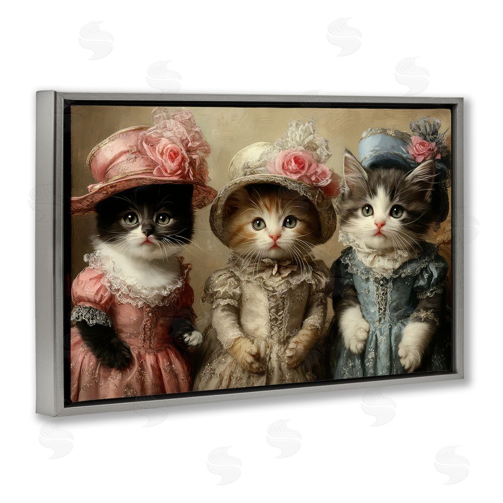 The Wands Want Vintage Dress Cats Gray Floating Frame Canvas Wall Art Print