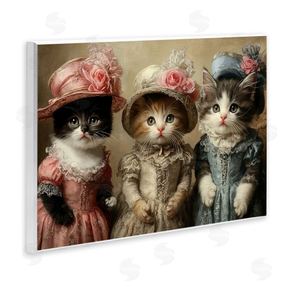 The Wands Want Vintage Dress Cats Wooden Wall Plaque Art Print