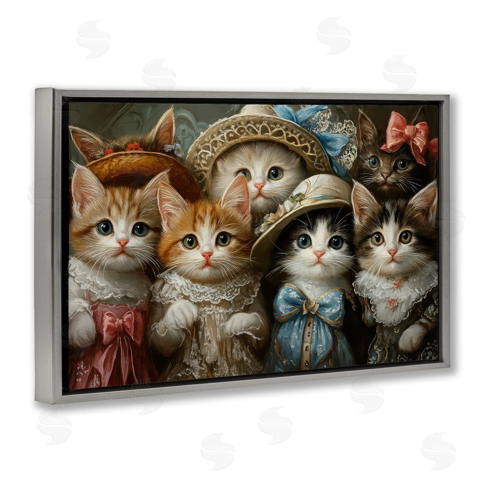 The Wands Want Fashionable Vintage Cats Gray Floating Frame Canvas Wall Art Print