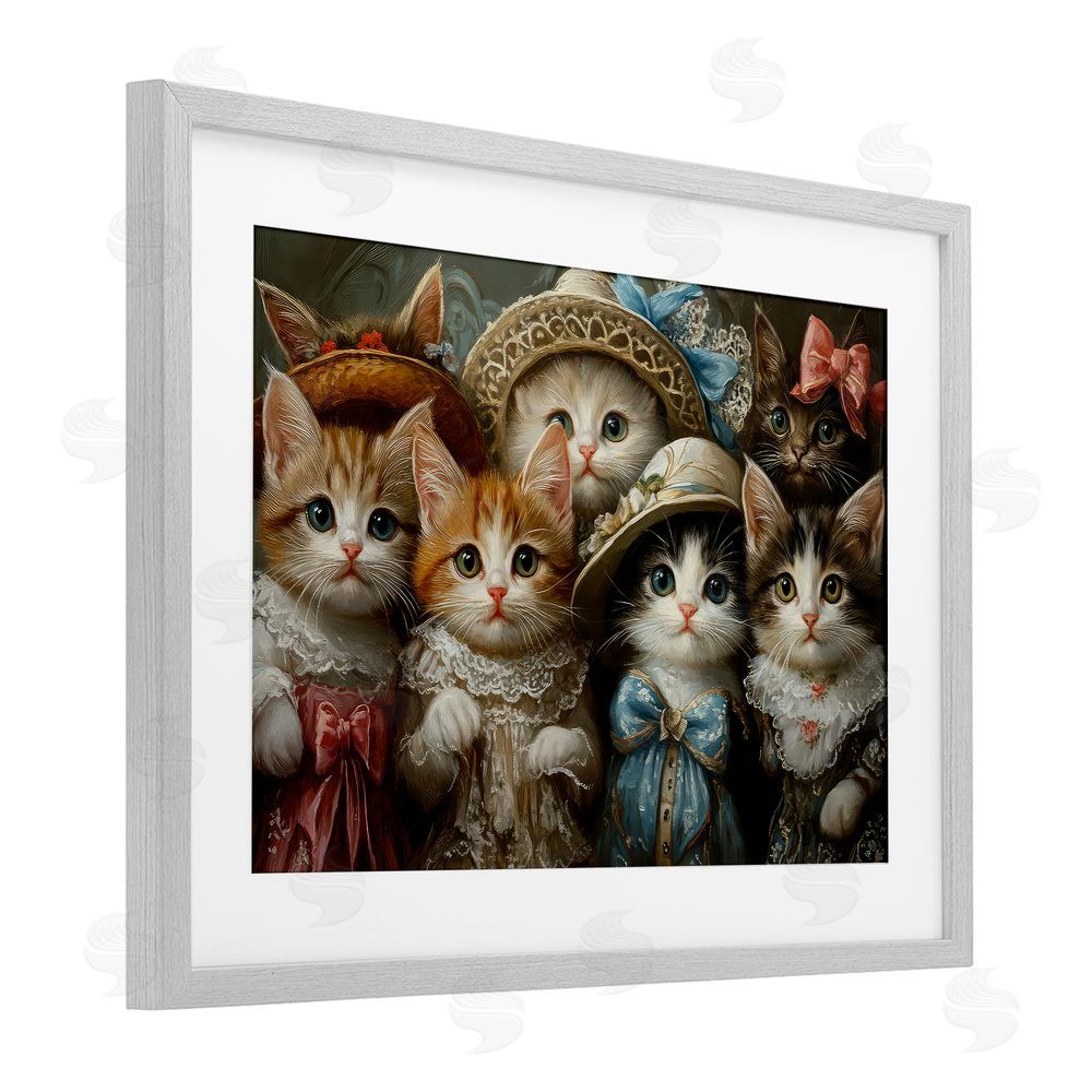The Wands Want Fashionable Vintage Cats Gray Framed Print Under Glass Wall Art