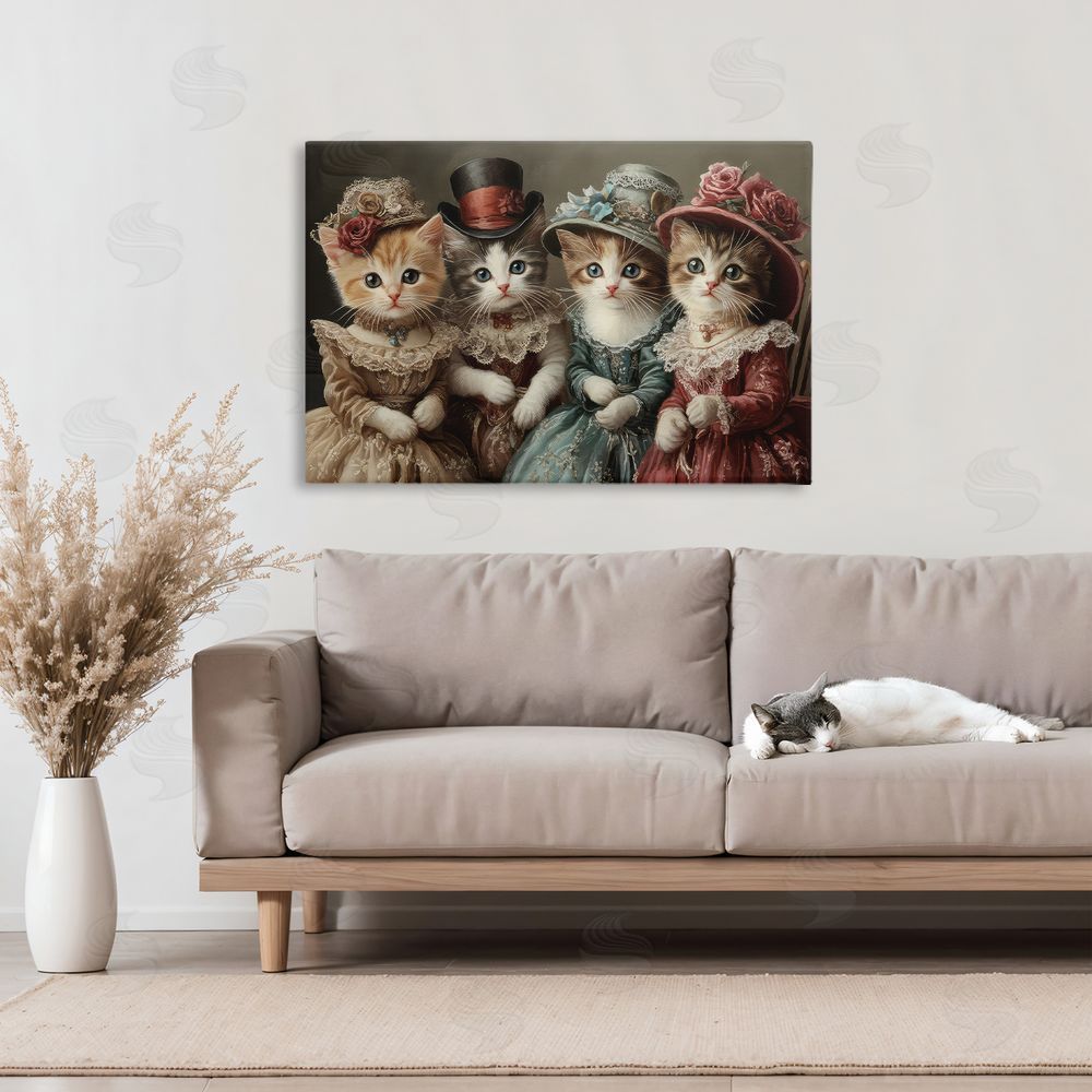 The Wands Want Vintage Dress Kittens Stretched Canvas Wall Art in Room