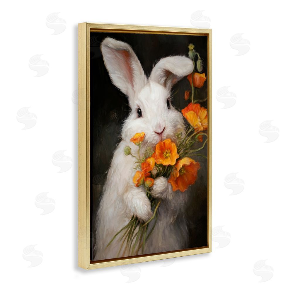 Tina LeCour Floppy Loves Her Poppies Gold Floating Frame Canvas Wall Art Print