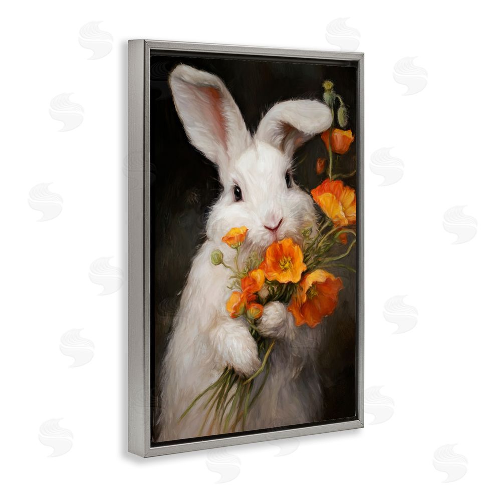 Tina LeCour Floppy Loves Her Poppies Gray Floating Frame Canvas Wall Art Print