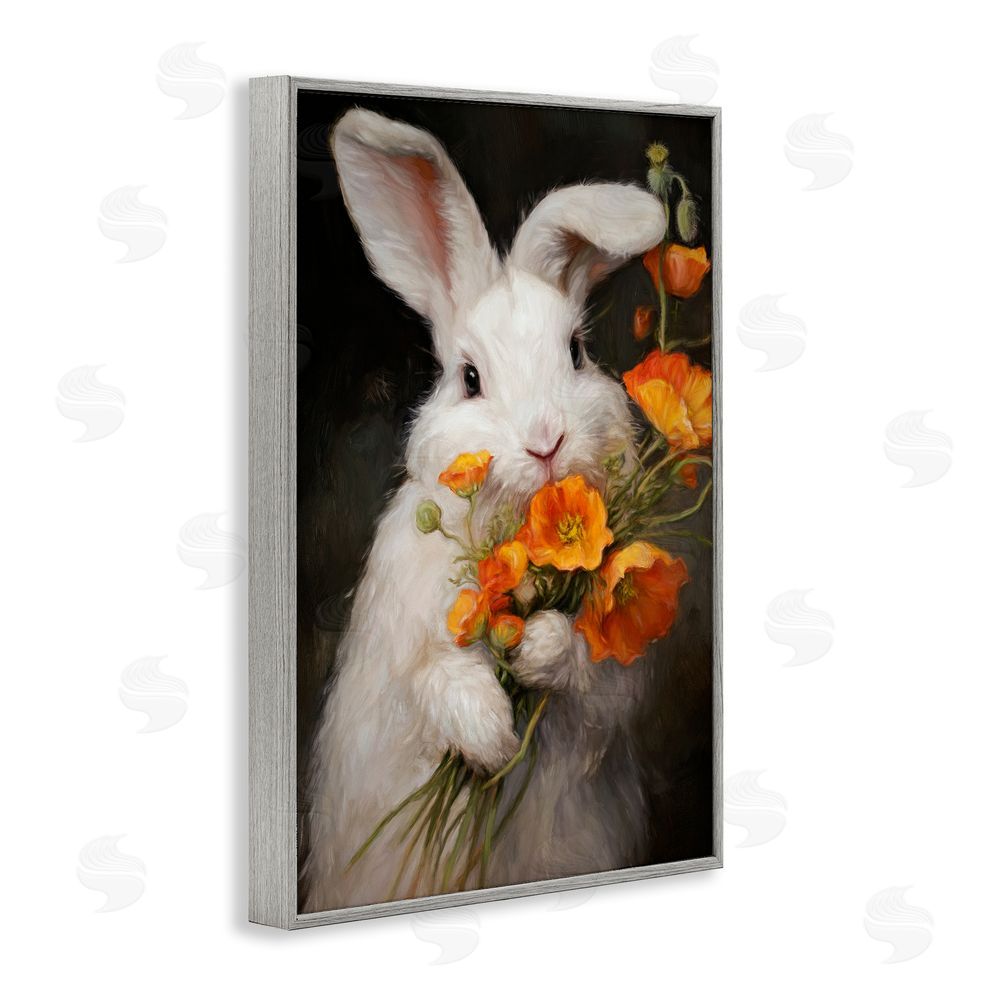 Tina LeCour Floppy Loves Her Poppies Gray Framed Giclee Wall Art Print