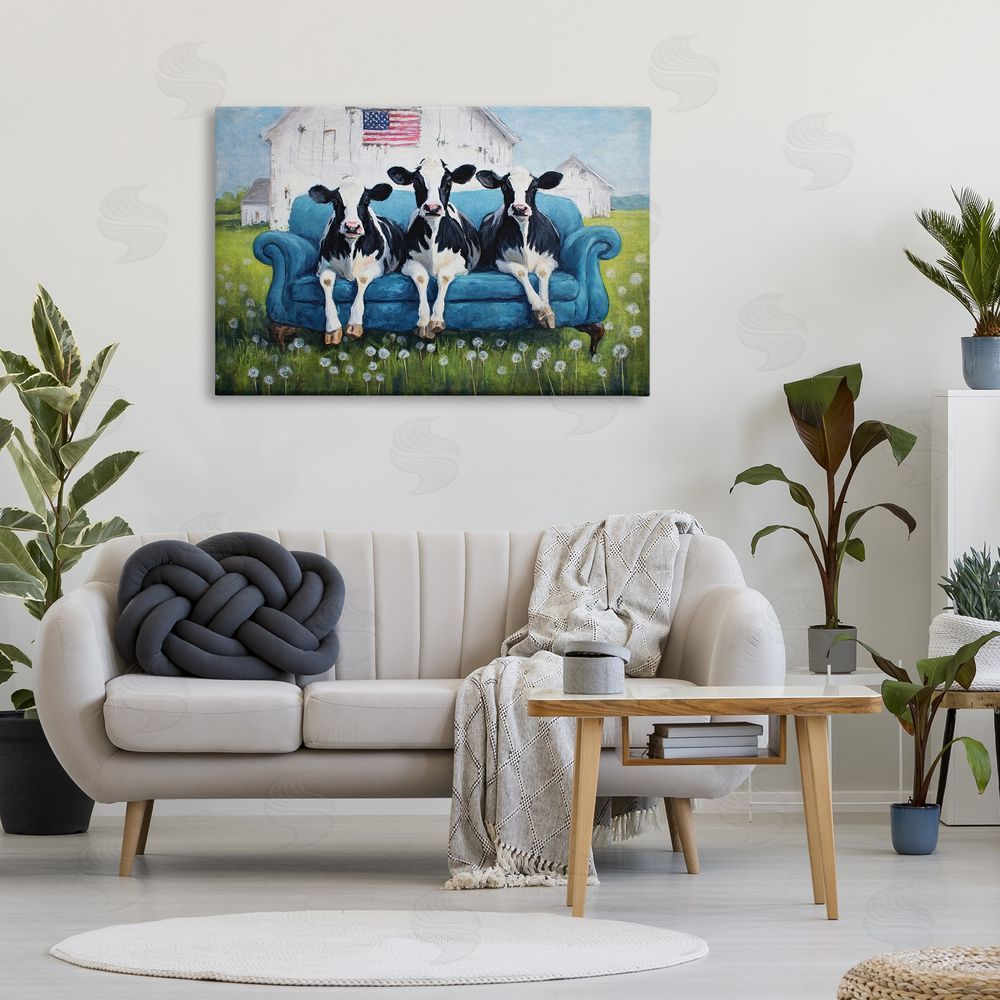 Tina LeCour Barnyard Sofa Sisters Stretched Canvas Wall Art in Room