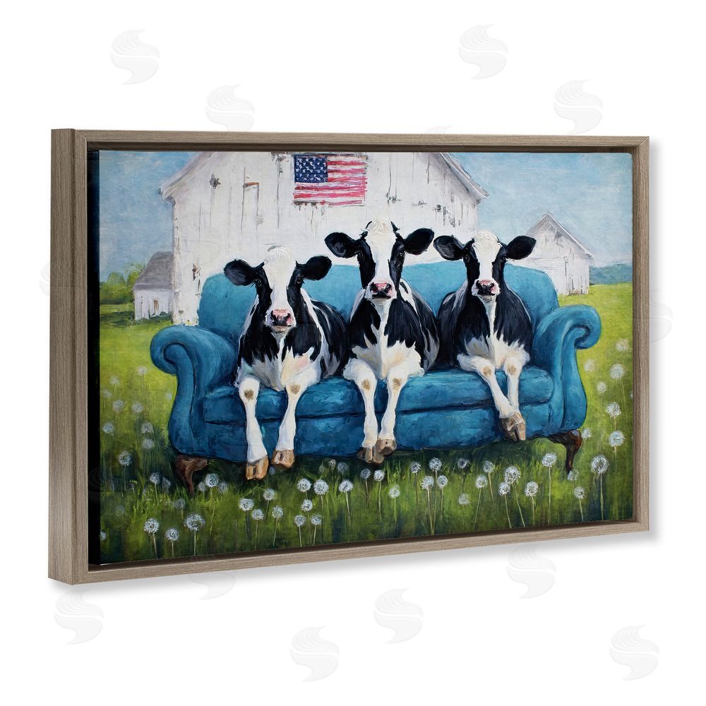 Tina LeCour Barnyard Sofa Sisters Brown Floating Frame Canvas Wall Art Print