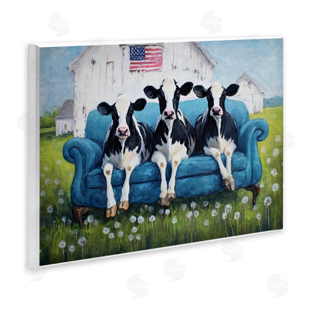 Tina LeCour Barnyard Sofa Sisters Wooden Wall Plaque Art Print