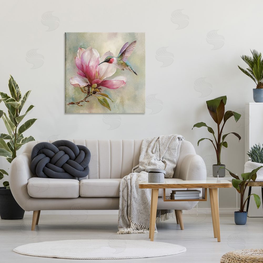Tina LeCour Magnolia Ruby Hummingbird Stretched Canvas Wall Art in Room