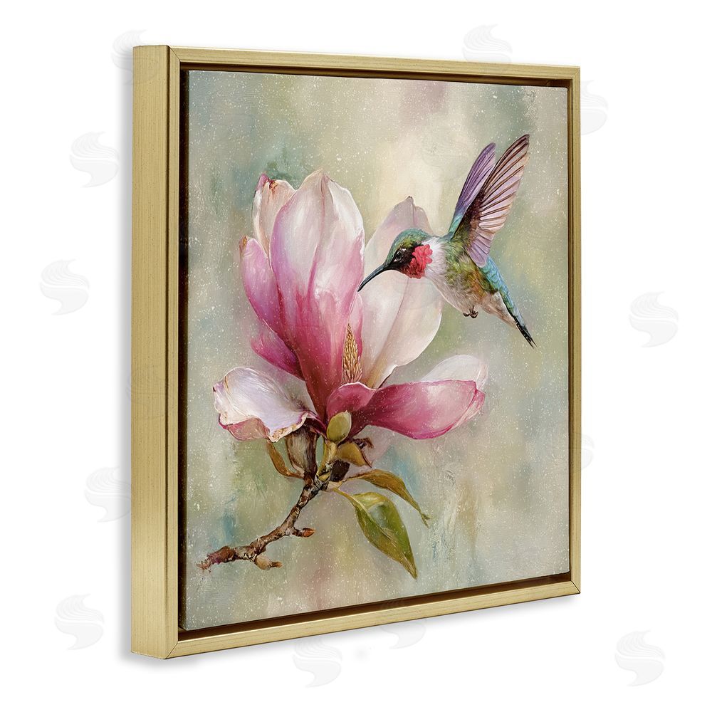 Tina LeCour Magnolia Ruby Hummingbird Gold Floating Frame Canvas Wall Art Print