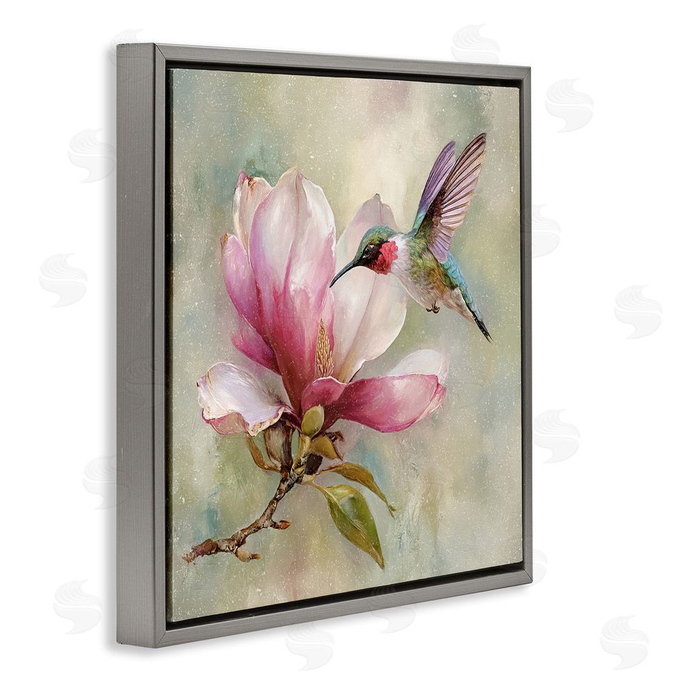 Tina LeCour Magnolia Ruby Hummingbird Gray Floating Frame Canvas Wall Art Print
