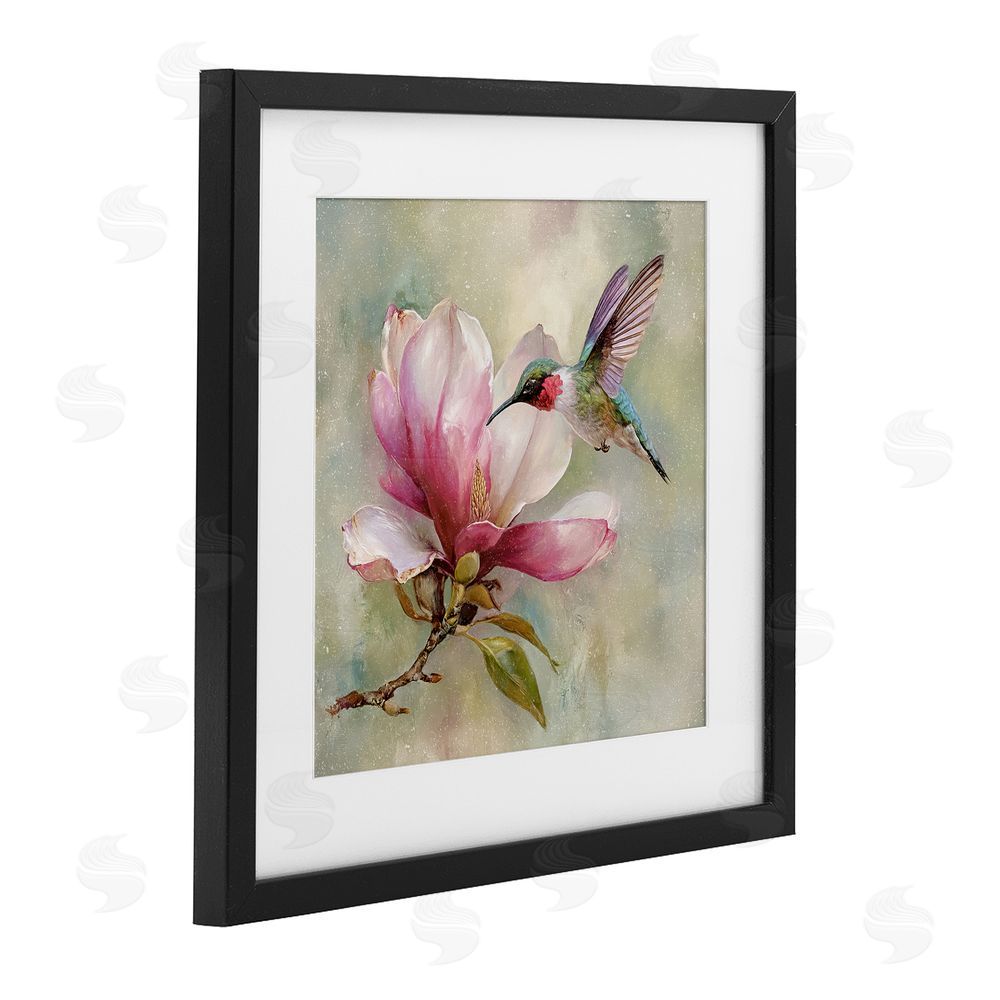 Tina LeCour Magnolia Ruby Hummingbird Black Framed Print Under Glass Wall Art
